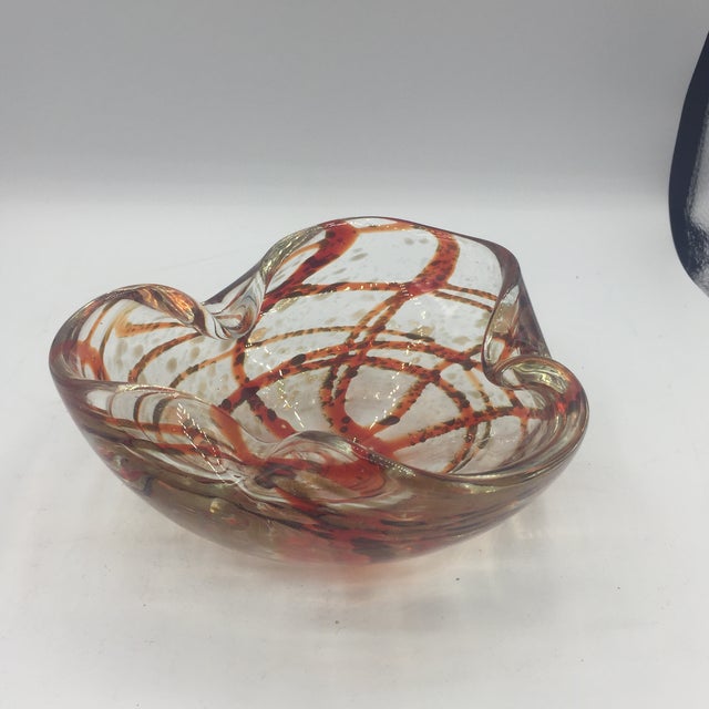 Murano Orange Lines and Green Spots Art Glass Bowl Chairish