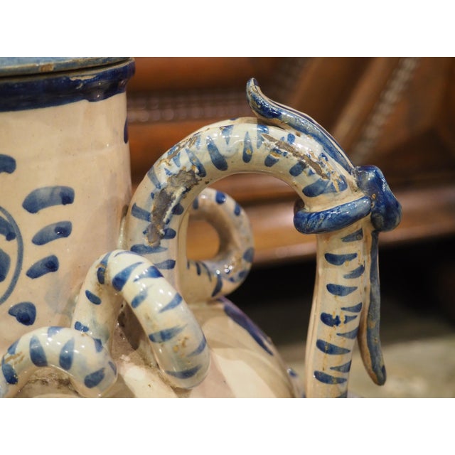 Antique Blue and White Lidded Vases From Savona, Italy, Circa 1800 For Sale - Image 9 of 12