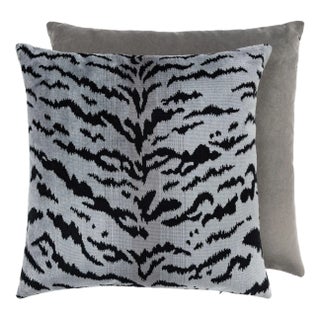 The House of Scalamandré Tigre/velvet Pillow, Silver, 22 X 22 For Sale