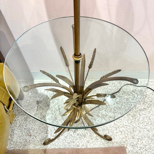1970s Vintage Capiz Shell Floor Lamp With Sheaf of Wheat Table For Sale - Image 5 of 11