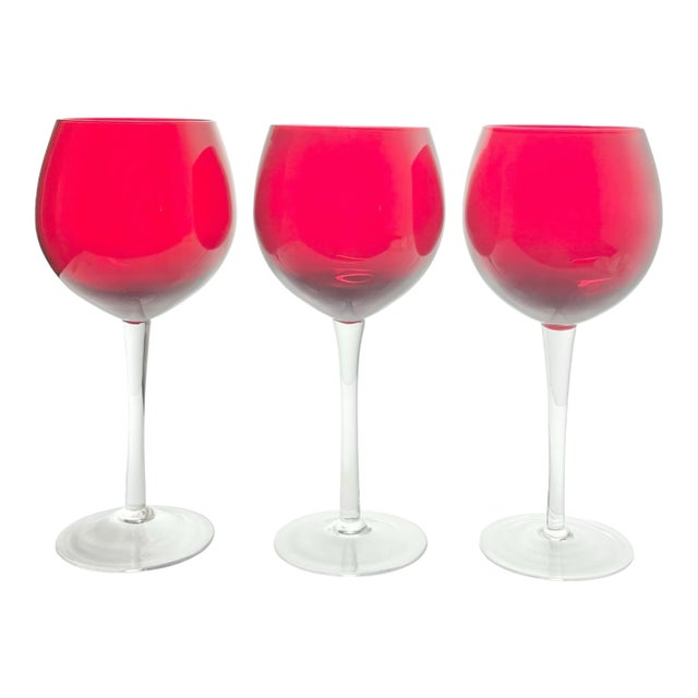 Vintage Ruby Red Large Balloon Wine Glasses - Set of 3 For Sale