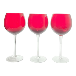 Vintage Ruby Red Large Balloon Wine Glasses - Set of 3
