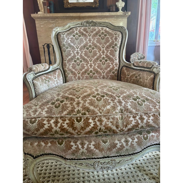 Louis XVI Style Distressed Cream Painted Bergere Chairs - A Pair For Sale - Image 12 of 12