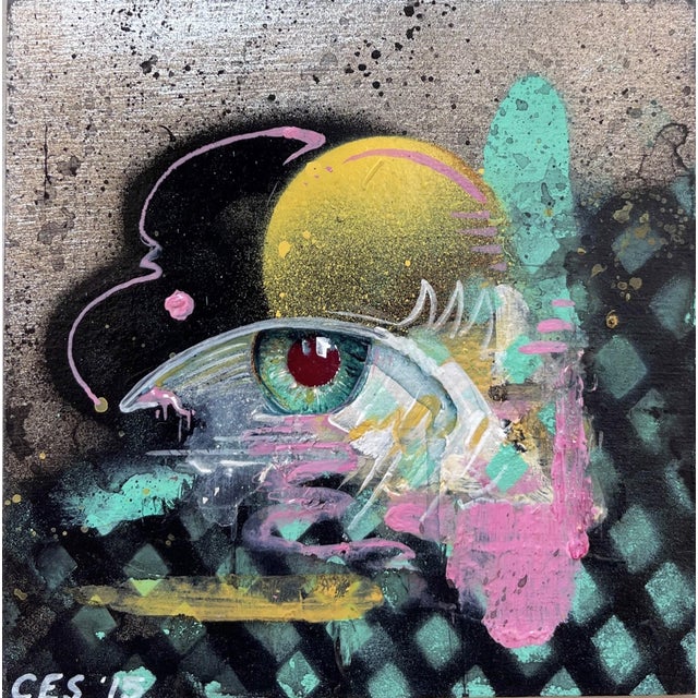 Red Eye by C.E. Schrein | Mixed Media Abstract depiction of an eye with vibrant colors. For Sale