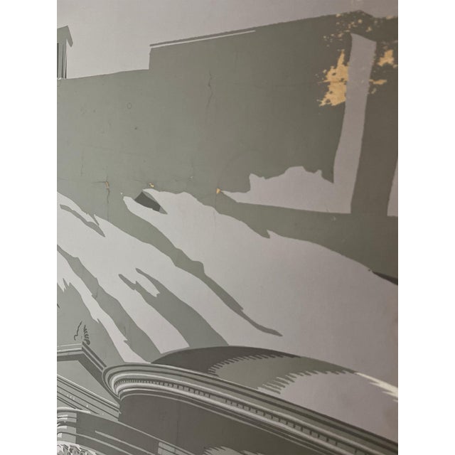 Gray Zuber Tri-Fold 3 Part Mural Screen Gray Tones Pink Purple Green Figures For Sale - Image 8 of 12