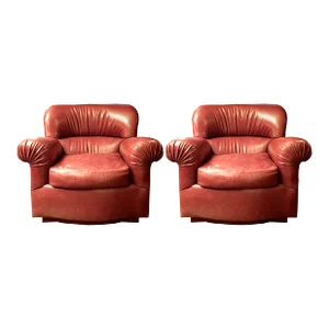 Cameron for Holly Hunt Roll Arm Leather Club Chairs - A Pair