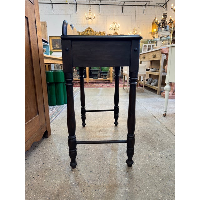 Brown Vintage Ebonized Wood Side Table With Drawer & Gallery Back For Sale - Image 8 of 11