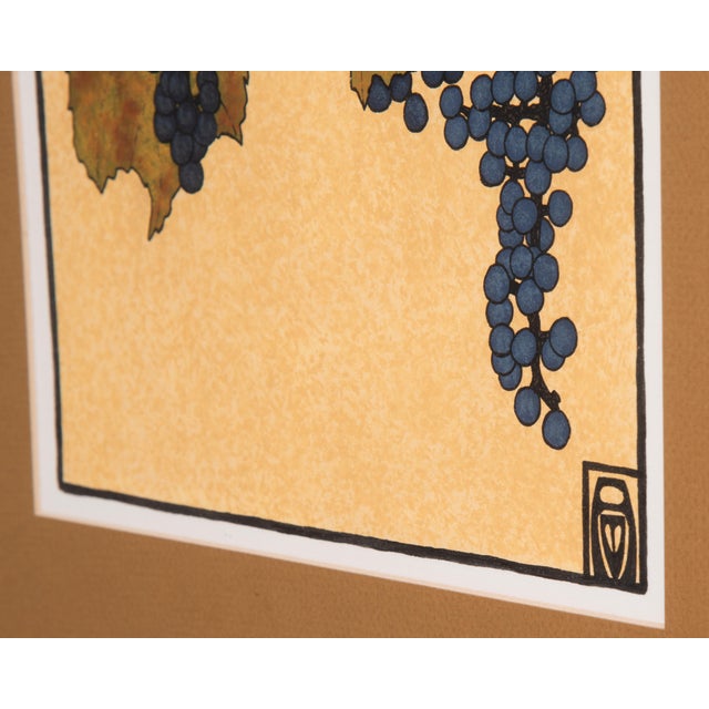 Arts & Crafts Grape Vine Anita Munman Hannah Overbeck Arts & Crafts Mission Oak Frame Stickley Gouache 1994 Ink For Sale - Image 3 of 7