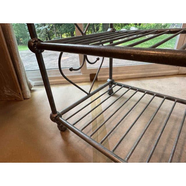 Silver Vintage Abc Home Wrought Iron Bakers Rack 3 Tier Scroll Etagere Plant Stand Shelf, Attributed For Sale - Image 8 of 10