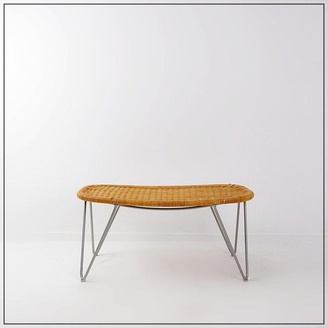 Brown Vintage Wicker Stool with Gray Metal Hairpin Legs from Ikea For Sale - Image 8 of 8