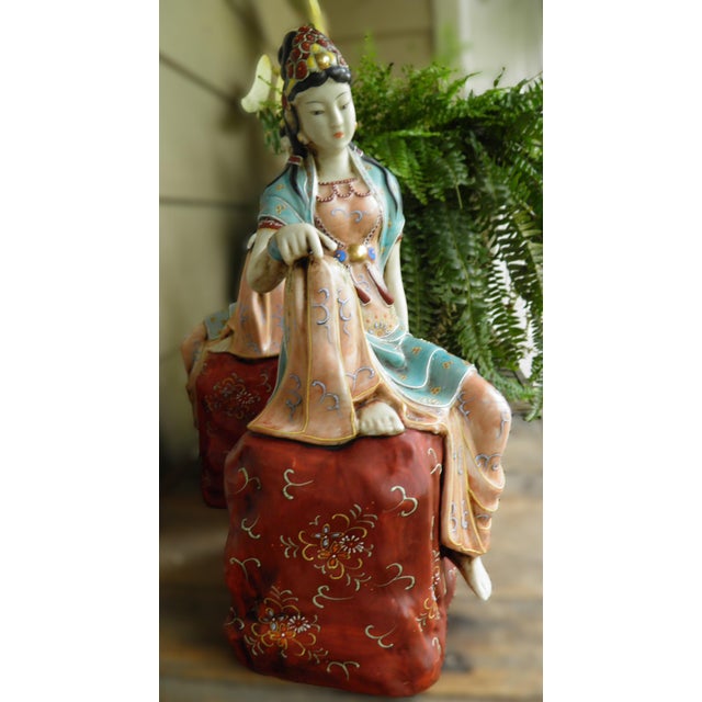 Japanese Rare Pair of Quan-Yin Buddhist Bodhisattvas of Compassion Porcelain Statues For Sale - Image 3 of 18