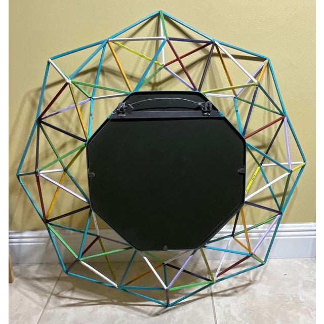 Funky One-of-a-Kind Hand-Painted Geometric Metal Mirror – 3d Sunburst Wall Art For Sale - Image 12 of 18