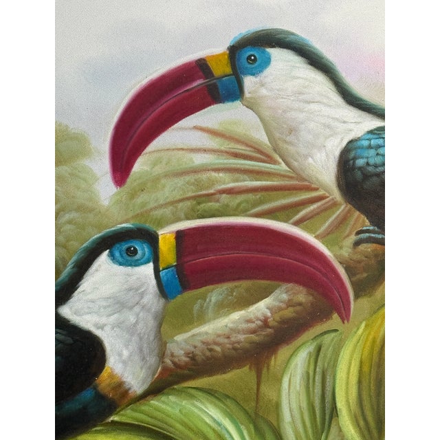 Vintage Late 20th Century Toucans in Paradise Tropical Print in Ornate Gold Baroque Frame — Curated by Turtle and Crane Reproduction For Sale In Mobile - Image 6 of 9