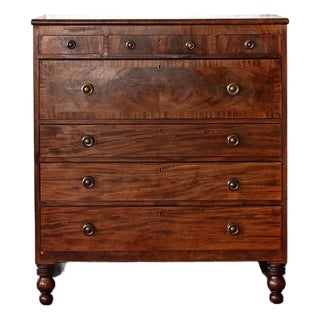 19th Century American Late Classical Figured Mahogany Chest of Drawers | C. 1830–1845 For Sale