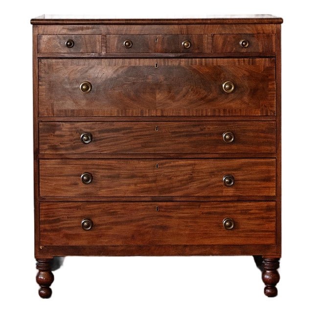 19th Century American Late Classical Figured Mahogany Chest of Drawers | C. 1830–1845 For Sale