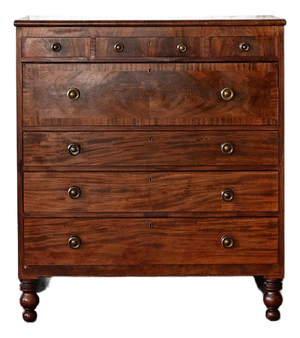 19th Century American Late Classical Figured Mahogany Chest of Drawers | C. 1830–1845