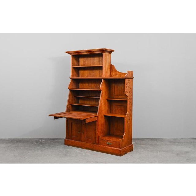 Early 20th Century Art Nouveau Bookcase with Secretary Compartment in Oak For Sale - Image 6 of 18