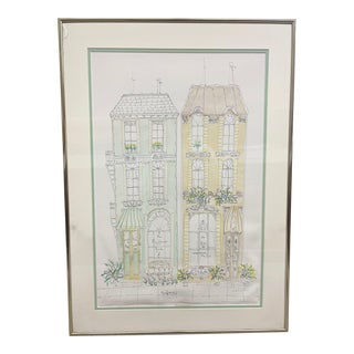 1970s Vintage Watercolor and Ink Painting Signed by Randy Johnson, Framed For Sale