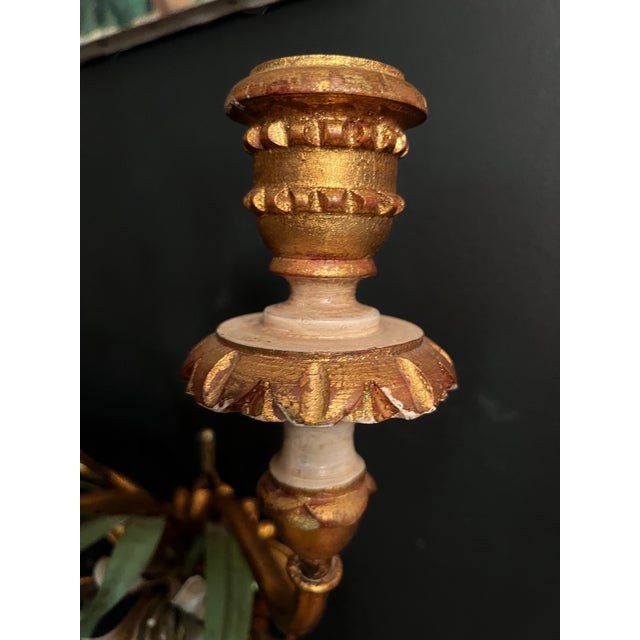 Italian Tole Floral Gilt Sconces - A Pair For Sale In Saint Louis - Image 6 of 9