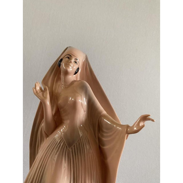 Ceramic Art Deco Pink Porcelain Sculpture of Lady, Germany, 1920s For Sale - Image 7 of 12