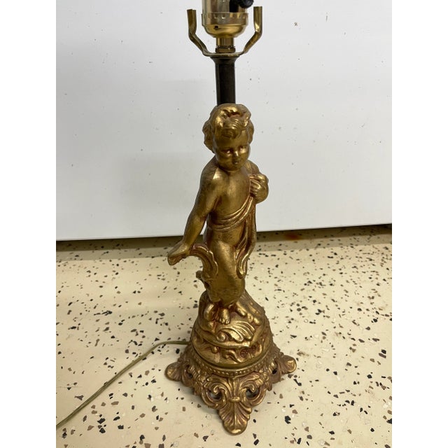 Figurative Antique French Louis XV Rococo Gold Cherub Lamp For Sale - Image 3 of 4