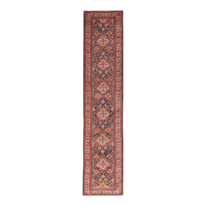1880s Blue Navy Geometric Tribal Antique Persian Serab Rug 3'2" X 14'4" Handknotted Wool Carpet