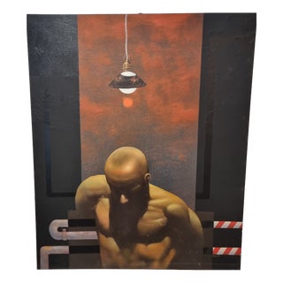 Roberto Nezzi, Nude Man, Mixed Media on Canvas, 2000 For Sale