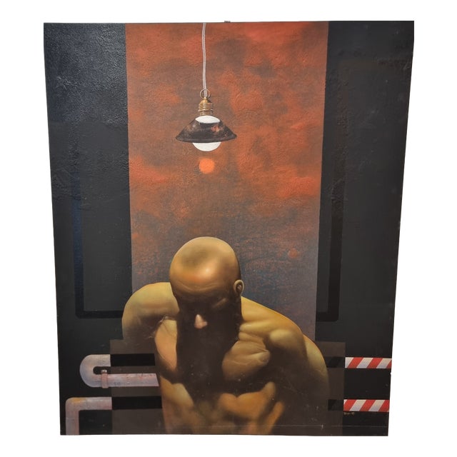 Roberto Nezzi, Nude Man, Mixed Media on Canvas, 2000 For Sale