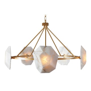 Baker Co. Originals Modern Geometric Alabaster and Satin Brass Briolette Chandelier For Sale