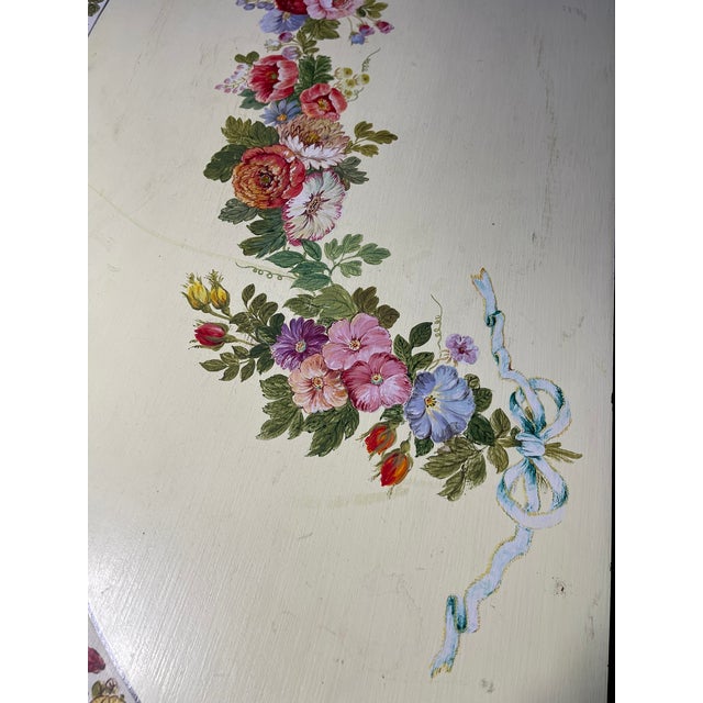1980s Hand Painted White and Floral Demilune Table For Sale - Image 15 of 16