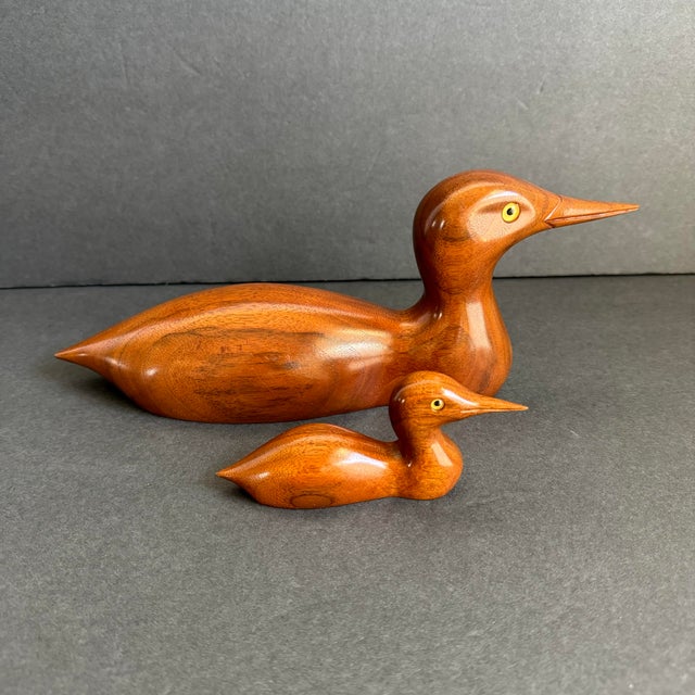 Late 20th Century Vintage Hand Carved Wood Loon Duck & Duckling by Glenn Duncan For Sale - Image 5 of 11