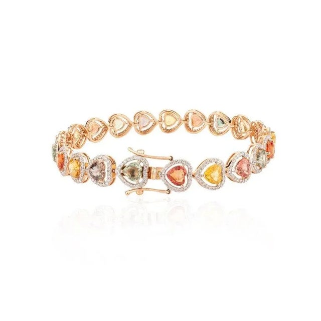 Not Yet Made - Made To Order 18k Rose Gold Heart Cut Multi Sapphire Halo Diamond Bracelet For Sale - Image 5 of 8