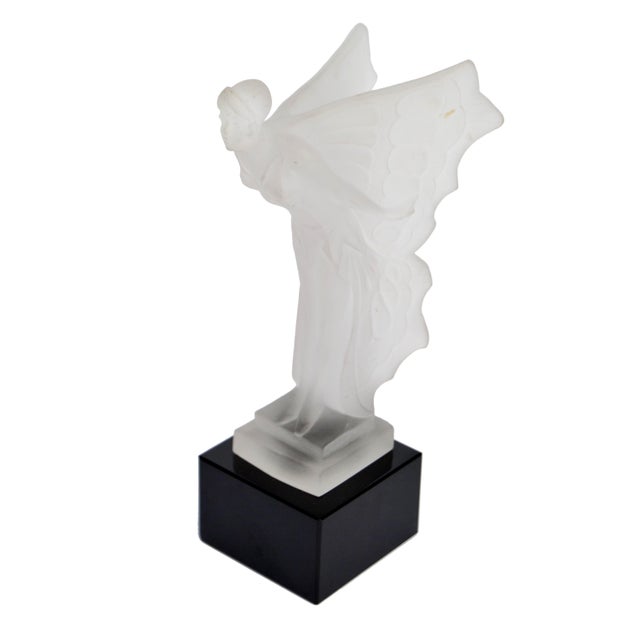 1930s Art Deco Desna Frosted Glass Figure of Fairy after René Lalique. Featuring a translucent, sculpted frosted Art Glass...