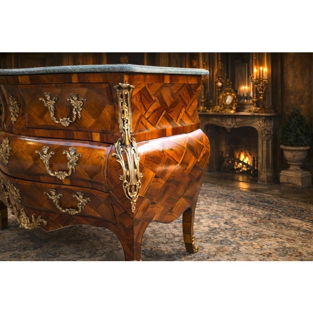 Brown 1860 French Artisan Louis XVI Mahogany Green Marble Commode For Sale - Image 8 of 18