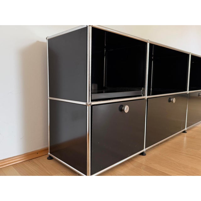 Black Ral 9011 Sideboard with 8 Compartments, 4 Doors and Pull-Out Shelf by Fritz Haller for USM Haller, Switzerland, 2000s For Sale - Image 4 of 18