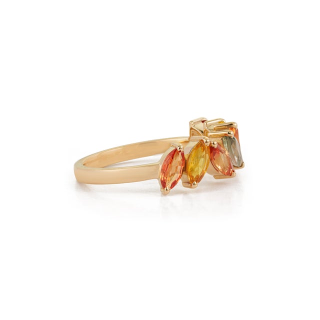 Metal Mid 19th Century 2.05ct Marquise Cut Rainbow Sapphire Band 14k Gold Ring Size 5 For Sale - Image 7 of 16