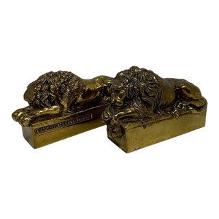 1940’s Italian Canova Lion Cast Brass Bookends - A Pair For Sale