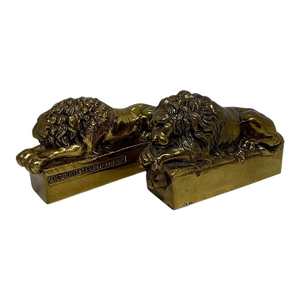 1940’s Italian Canova Lion Cast Brass Bookends - A Pair