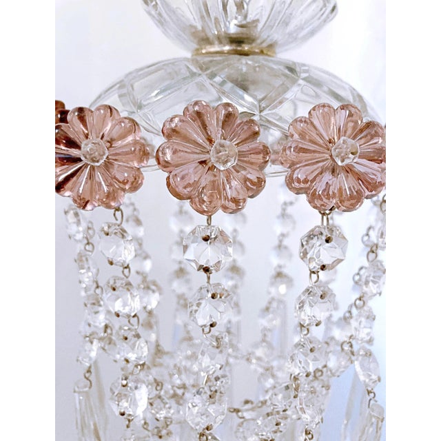 Early 20th Century Vintage Parachute Chandelier With Hand Cut Glass Dish and Amethyst Colored Rosettes For Sale - Image 5 of 6
