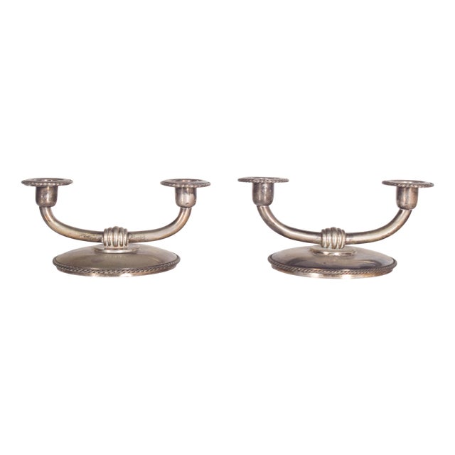 Candleholders in Portuguese Silver, 1920s, Set of 2 For Sale