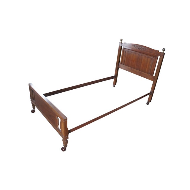 Mid-Century Modern Mid Century Walnut Neoclassical Pierced Accent Twin Size Pineapple Post Bed For Sale - Image 3 of 13