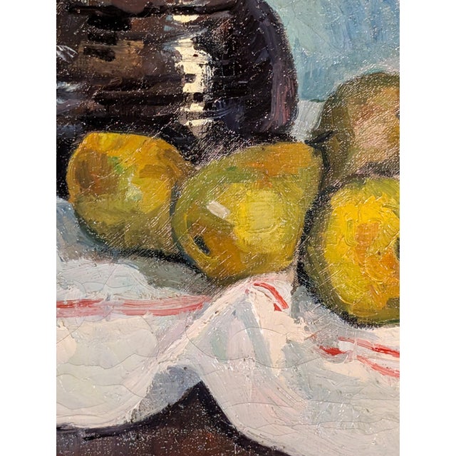 Sky Blue French Normandy School Post-Impressionist Oil on Canvas Still Life Flowers Fruit by Franck Innocent, 1941 For Sale - Image 8 of 13