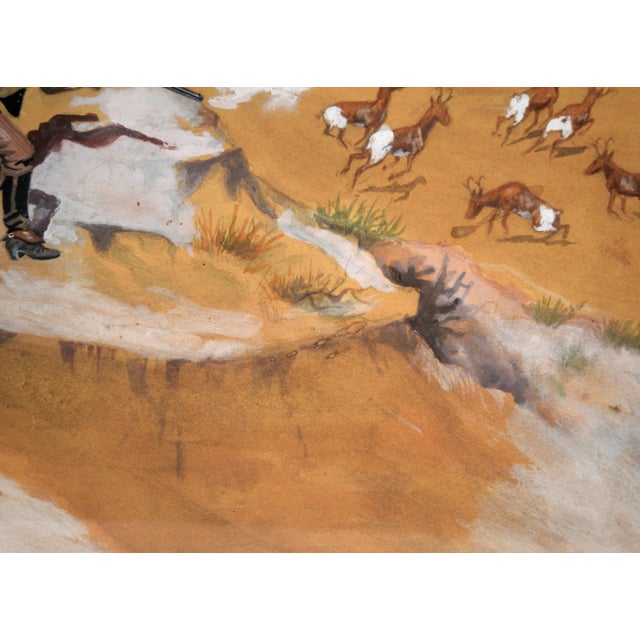 Cowboy Hunting Pronghorn Deer ("American Antelope") in Watercolor and Gouache by H. Rich For Sale In Monterey, CA - Image 6 of 9