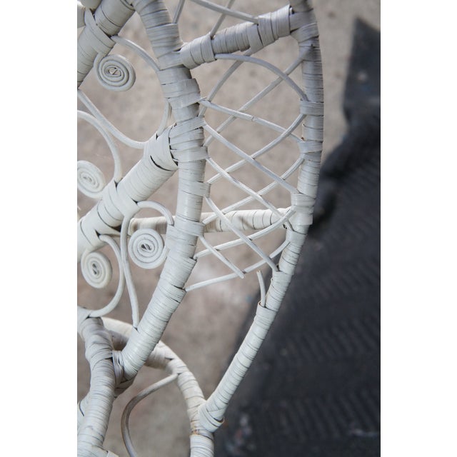 Wood Antique Victorian White Painted Wicker Rattan Boho Chic Peacock Armchair For Sale - Image 7 of 13