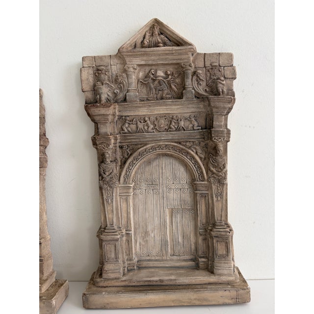 Mid 20th Century Set of 3 Vintage Plaster Architectural Wall Plaques With Renaissance Doorway Reliefs & Cherub Fragment For Sale - Image 5 of 14