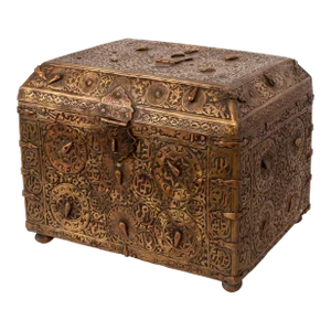 Antique 16th Century Islamic Safavid Al Jazari Combination Locking Brass Casket