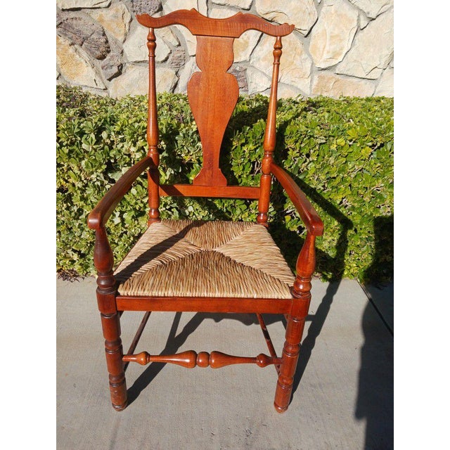 Early 20th Century Vintage Fiddle Back Rush Seat Armchair For Sale In Las Vegas - Image 6 of 7