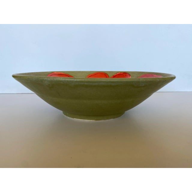 Modern Vintage Folk Art Flower Design Serving Bowl For Sale - Image 3 of 6