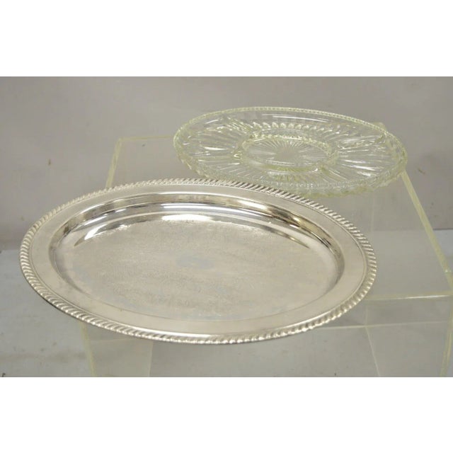 Vintage English Regency Style Silver Plated 12" Oval Serving Dish Platter For Sale - Image 4 of 13