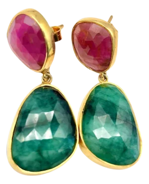Bochic "Capri" Ruby & Rough Cut Emeralds Set In 18K Gold & Silver